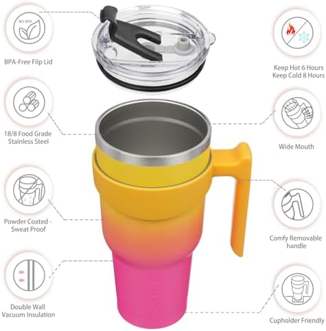 BJPKPK 40 oz Tumbler with Handle & Straw, Insulated Stainless Steel Mug