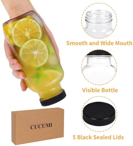 CUCUMI 5pcs 16oz Glass Juice Bottles with Lids