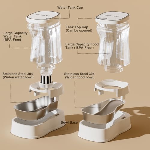 Automatic Dog Water Dispenser & Feeder Food Set, 304 Stainless Steel Bowls