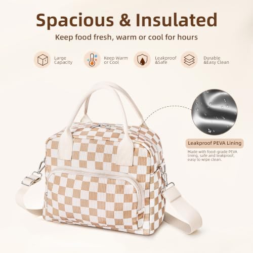 LOVELYWIND Large Insulated Lunch Bag For Women, Brown White Lunch Box 12L
