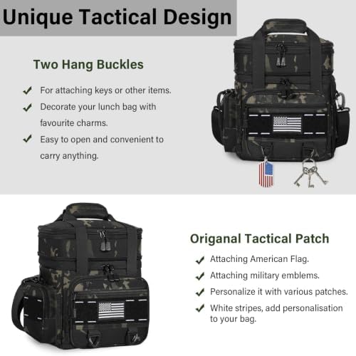 TENKIST Tactical Lunch Box Men Double Deck Cooler Bag 25L Black Camo