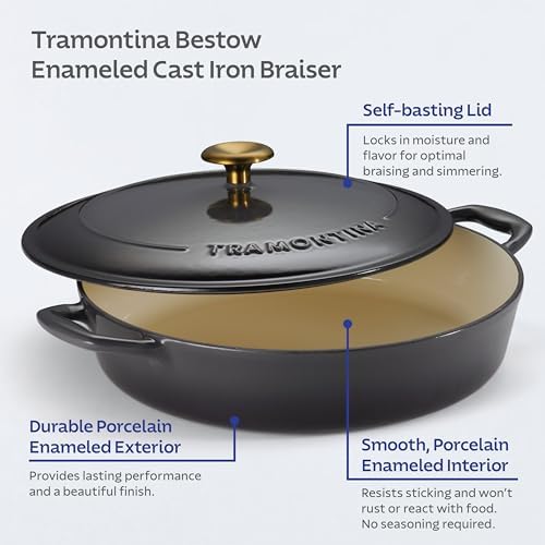 Tramontina Bestow Enameled Cast Iron 4-Qt Braiser Pan with Lid, Smoke