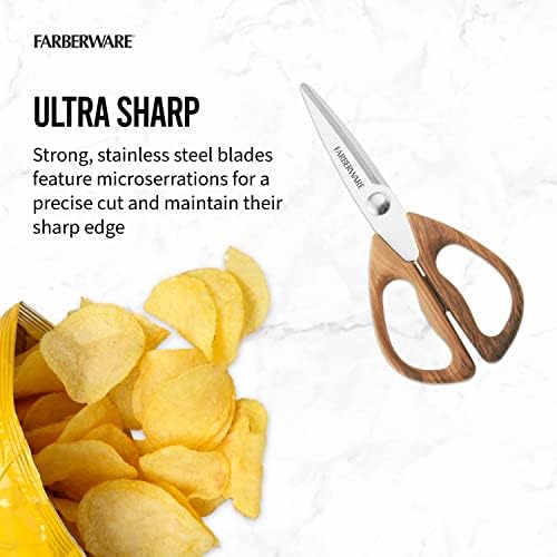 Farberware All-Purpose Kitchen Shears with Faux Wood-Grain Finish Handles, Stainless Steel Blades, Multipurpose Scissors for Meat, Herbs, and More