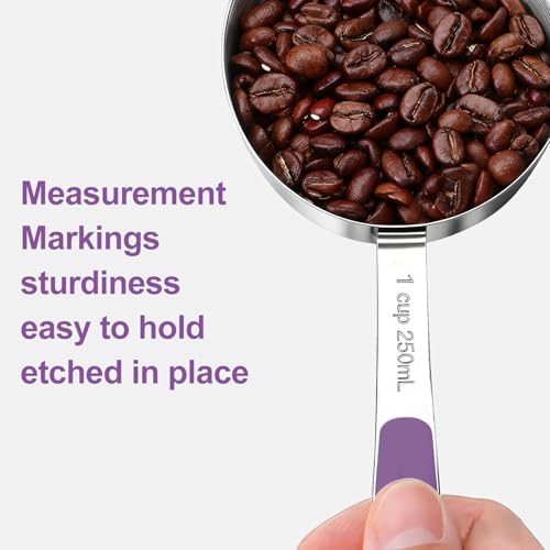 Bopei 10-Pcs Stainless Steel Measuring Cups & Spoons Set, Purple Handles