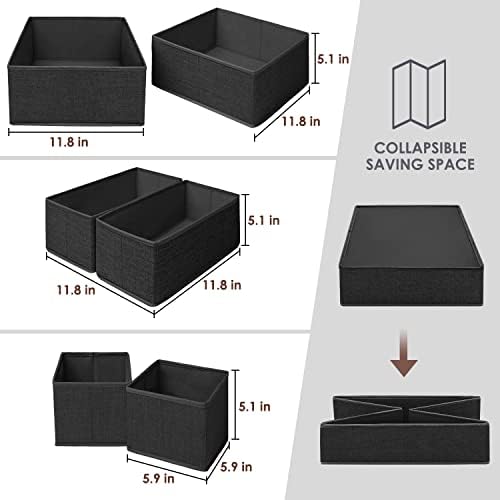 Criusia 6 Pack Clothes Drawer Organizer Dividers, Fabric Foldable Closet Dresser Drawer Organizer for Clothing, Bra Sock Underwear Drawer Organizer for Nursery Bedroom Organization (6 Bins, Black)