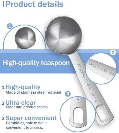 Teaspoon Measuring Spoons, 15mL (15 cc | 1/2 oz) Stainless Steel Teaspoon Scoop, Long Handle Metal Measuring Spoons for Cooking,Baking (0.5 OZ)