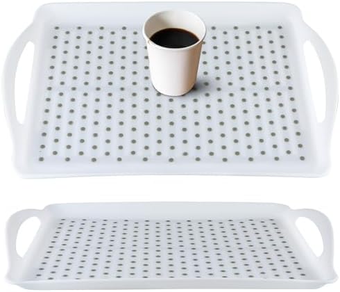 MDLUU Non-Slip Serving Tray with Handles, Food Serving Platter, Set of 2, White