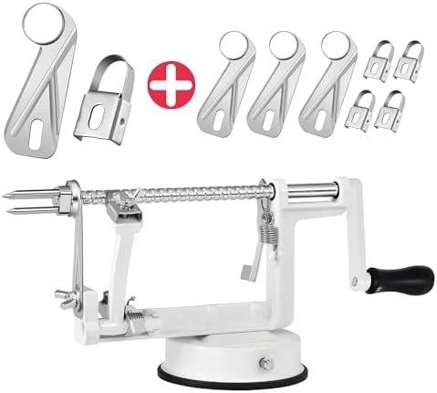 Apple Peeler, Slicer Corer Potato Peelers 3 In 1, Stainless Steel Heavy Duty Suction Cup Base And 7 Extra Blades (White)