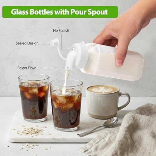 CUCUMI 3 Pack 16 Oz Glass Milk Container for Lunch Box
