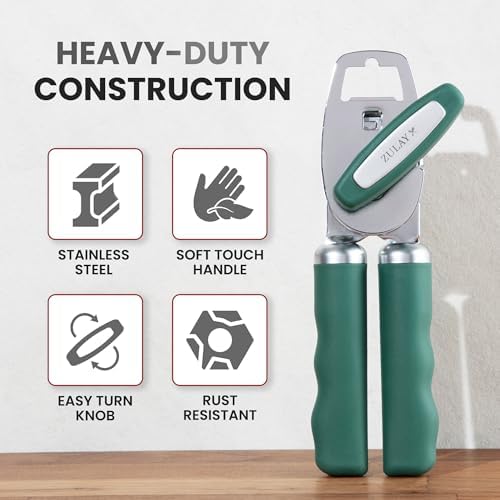 Zulay Kitchen Manual Can Opener Heavy Duty Patented Stainless Steel, Pine