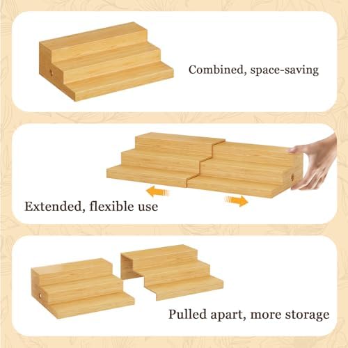 2-Pack Expandable Bamboo Can Organizer for Pantry Display, Holds 48 Cans