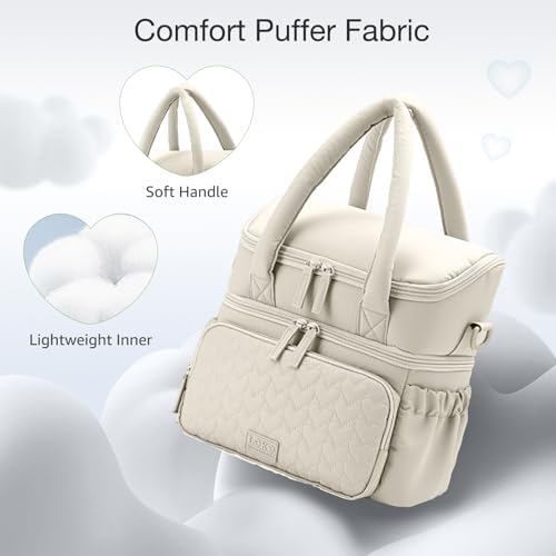 Double Deck Lunch Bag for Women, Beige-L