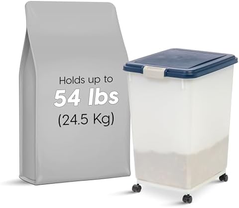 IRIS USA Dog Food Storage Container, Up to 54 lbs, Navy/Pearl, Made in USA