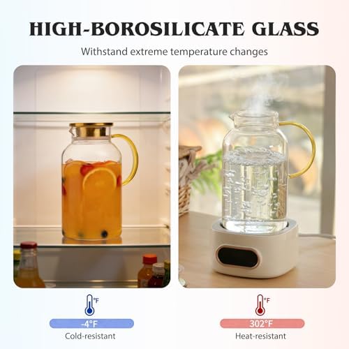 2 Pack 2 Liter/68oz Glass Pitchers with Handle and Lid, Glass Water Pitcher