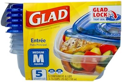 Glad GladWare Entree Food Storage Containers, Medium, 25 Oz, 5 Count, 6-Pk