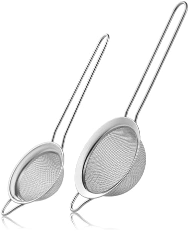 Fine Mesh Strainers, 2 Pack Mini Metal Sieve with Handle for Kitchen Filter