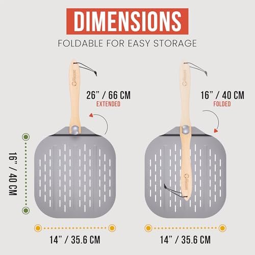 Chef Pomodoro Aluminum Perforated Pizza Peel 16 Inch with Foldable Handle
