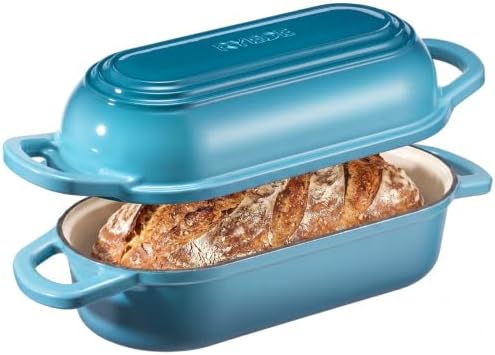 Oval Dutch Oven for Bread Baking,Enameled Cast Iron Bread Pan(4.1QT,Blue)