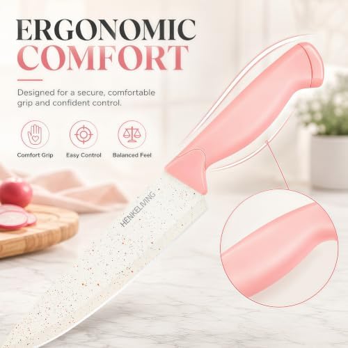 14-Piece Peach Pink Knife Block Set with Built-In Sharpener