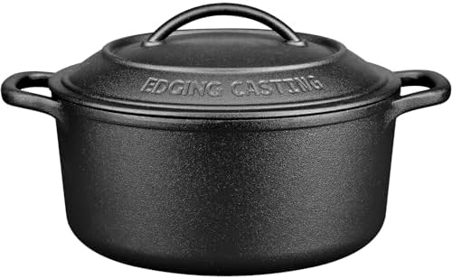 Pre-Seasoned Cast Iron Dutch Oven Pot with Lid Dual Handle, Sourdough Bread Baking Pots, Bread Oven, Camping, Grill, Induction, Electric, Round 5 Quart, Black