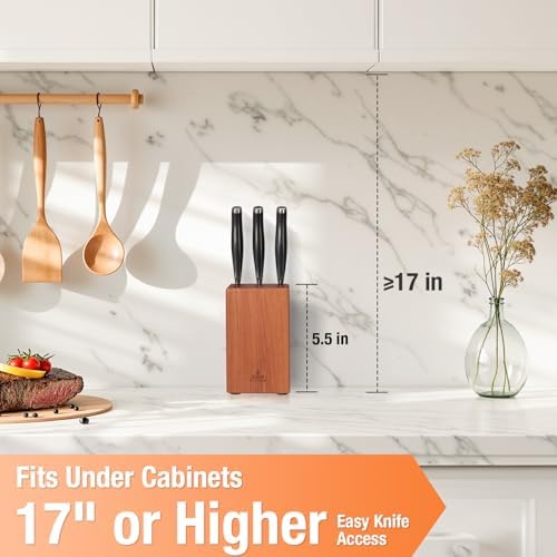 ENOKING 5.5" Steak Knife Block without Knives，Acacia Wood Knife Holder with 6 Slot, Small Knife Storage for Home/Kitchen
