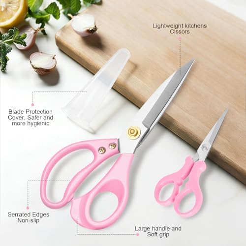 All Purpose Kitchen Scissors, Kitchen Shears Heavy Duty - Dishwasher Safe Food Scissors- Multipurpose Cooking Shears for Meat Poultry Food, Herbs, and Fish, Comfort Grip Handles, Pink