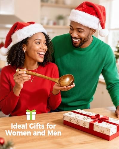 RAVS Wooden Ladle for Soup, 100% Natural Acacia Wood with 12.4″ Long Handle, No-Scratch Cookware Surface, Wooden Soup Ladle for Cooking, Gravy, Sauce, Porridge