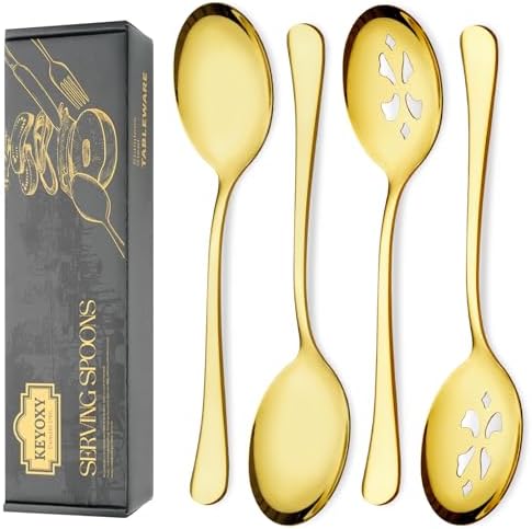 10-Inch 4 Piece Serving Spoon Set - 2 Large, 2 Slotted,Gold