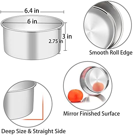 TeamFar 6 Inch Cake Pan, 6” x 3” Stainless Steel Round Baking Pan Set of 2