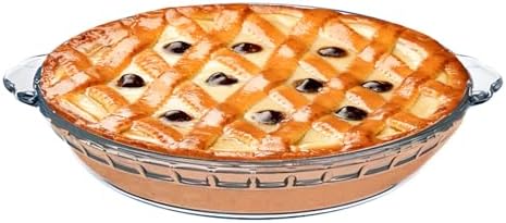 1 Pack Round Glass Pie Pans for Baking Round Baking Dishes with Handles for Apple Pie Pumpkin Pie Salads (Clear 8in)