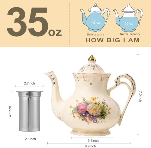 YOLIFE Flowering Shrubs Teapot with Infuser, 35 OZ / 4 Cup Tea Pot