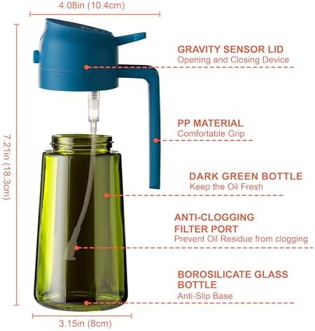CXINYI - 16oz/470ml Olive Oil Dispenser for Kitchen with Stickers - 2 in 1 Olive Oil Sprayer for Cooking, Air Fryer, and Salad, Blue (Light-Proof Kitchen Gadget)