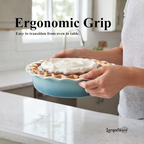 LarqeeWare Ceramic Pie Dish, 9 inch Pie Pan for Baking, Deep Dish Pie Plate