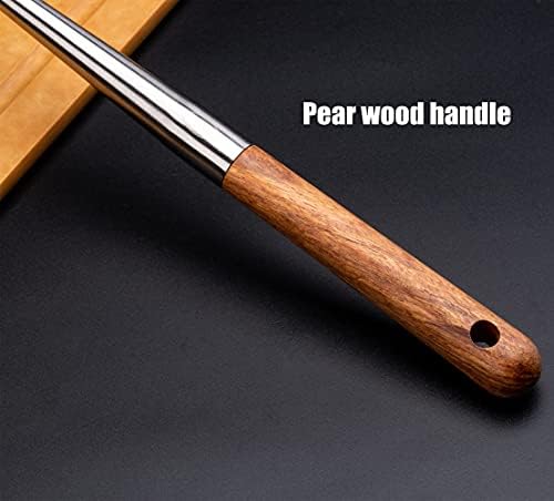 FJNATINH Soup Ladle, 17inches Ladle for wok, 304 Stainless Steel Soup Spoon Cooking Spoon for Kitchen with Wooden Handle