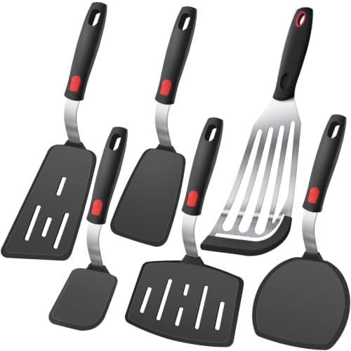 6Pcs Silicone Spatula Turner Set, Heat Resistant Silicone Spatula for Nonstick Cookware, BPA Free Kitchen Cooking Utensils Set, Flexible Spatula Turner for Flipping Eggs, Burger, Fish, Pancake