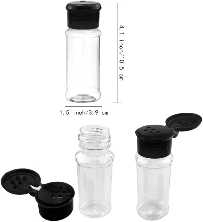 3 OZ Plastic Spice Jars Bottles with Black Sifter Caps Seasoning Jars Set Shaker Lids for Condiment Storing Spice