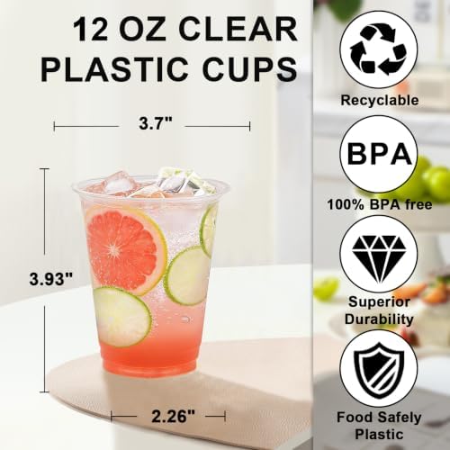 Lamosi 100 Pack 12 oz Clear Plastic Cups, Disposable Cups
