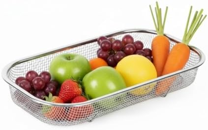 18/8 Stainless Steel Colander Strainer for Kitchen, Rectangular Colander for Pasta, Vegetables, Fruits, Rustproof & Dishwasher Safe (13.0 x 7.1 x 2.2 inch)