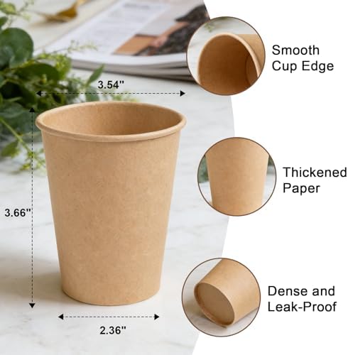 BYSNOW 200 Pack 10 oz Kraft Paper Cups, Disposable Coffee Hot Water Cups