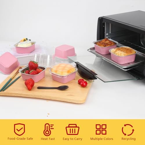 LNYZQUS 5oz Mini Cake Pans with Lids and Spoons, Disposable Brownie Tins