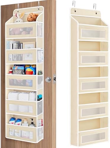 JARLINK Over the Door Organizer for Bedroom, Pantry Bathroom, 5 Shelf Beige