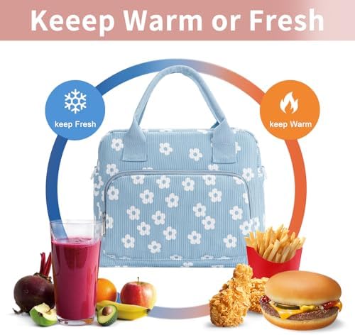 Lunch Bag Women Lunch Box for Women Adult Cute Insulated Lunch Bag Lager Cooler Lunch Tote Bags for Work Picnic (Blue-Flower)