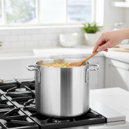 TrueCraftware- 12 qt. Heavy-Duty Aluminum Stock Pot with Riveted Handle 6mm Thickness-Multipurpose Pot Cookware Large Stockpot For Cooking Simmering Soup Stock Home Kitchen