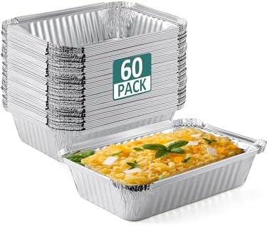 NEEBAKE 60 Pack 8x6 Disposable Aluminum Pans Aluminum-Foil-Pans-Tin-Foil-Baking-Pans-Tin-Trays-Food-Containers-for-Meal-Prep-Cooking-Roasting-Heating