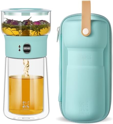 ZENS Modern Glass Infuser Teapot, One Touch Tea Release Loose Tea Maker
