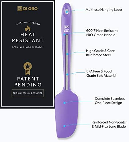 DI ORO Mini Silicone Spatula - Jar Scraper, 600F Heat Resistant, Lavender