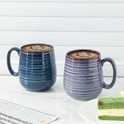 Hasense Large Coffee Mugs Set of 2, Ceramic 20 oz Coffee Cups for Office and Home, Modern Coffee Mug with Big Handle for Latte Coffee Tea Soup as Gifts, Dishwasher & Microwave Safe, Blue and Purple