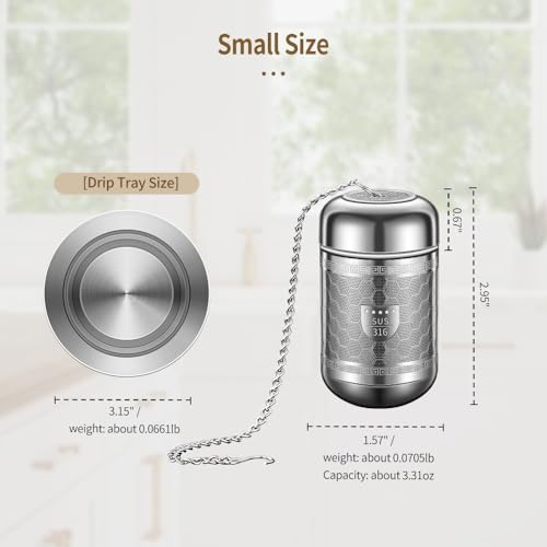 2 Pack 316 Stainless Steel Tea Infuser, Extra Fine Mesh Tea Strainers for Loose Tea, Tea Strainer with Extended Chain Hook, Tea Steeper (2 Pack - Small)