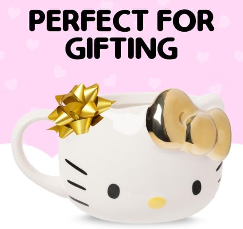 Silver Buffalo Sanrio Hello Kitty Gold Chrome Bow, 3D Sculpted Mug, 20oz