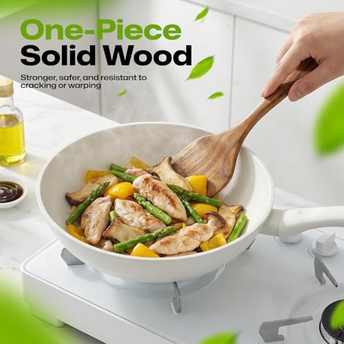 AIUHI 12.5" Teak Wood Spatula for Cooking, Non-Stick Safe Wooden Turner with Comfortable Ergonomic Handle, Easy to Clean & Long-Lasting Flat Frying Spatula, Ideal for Flipping Eggs, Pancakes & Fish
